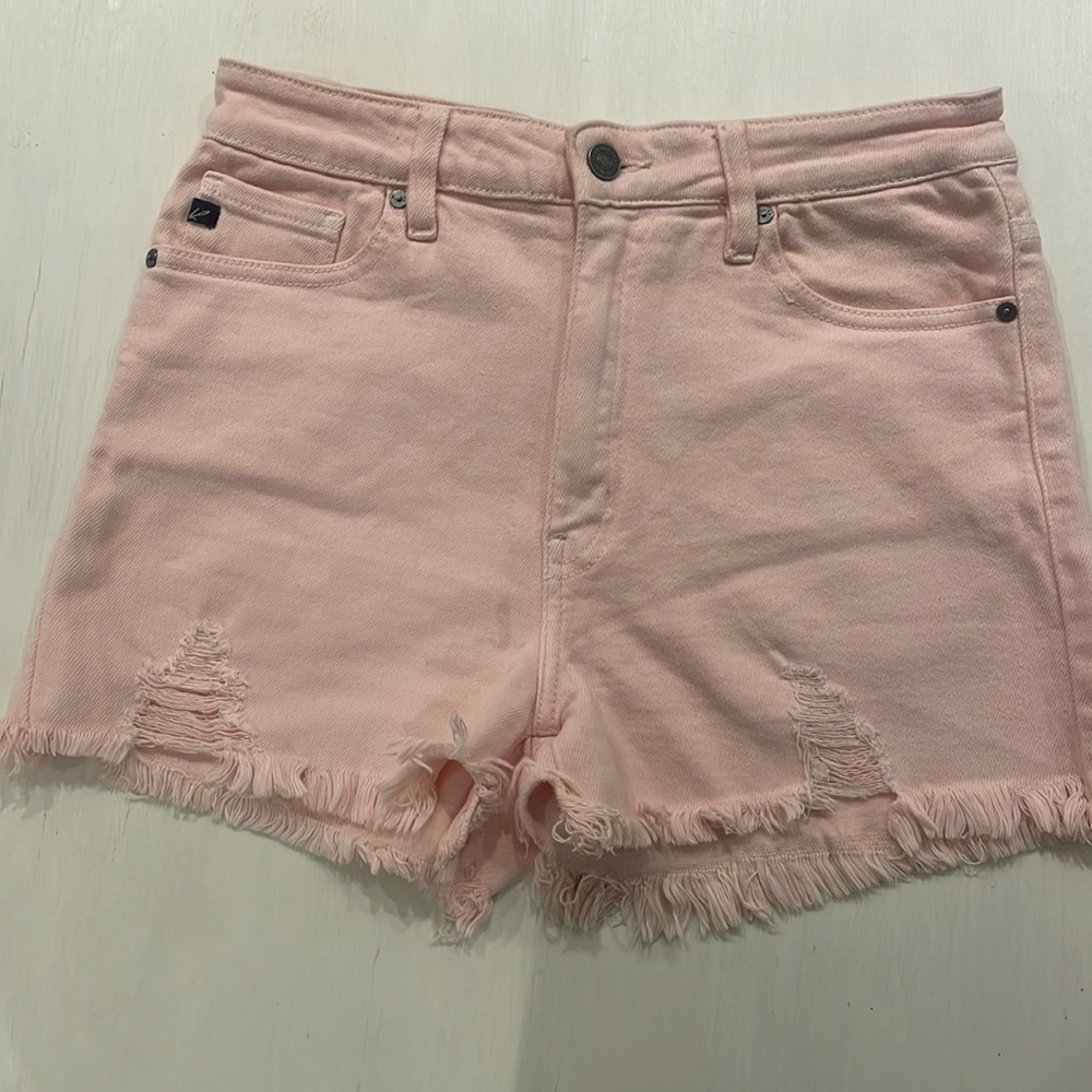 KanCan, light pink high waisted frayed shorts, worn once, size L